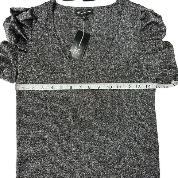 INC International Concepts Top Scoop Neck Black Metallic Puff Sleeves Stretch XL - Picture 8 of 16